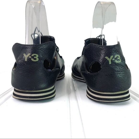 YOHJI YAMAMOTO Y-3 ADIDAS BLACK WHITE GOLD LEATHER SNEAKER ELASTIC STRIPES 6.5 - Picture 6 of 17